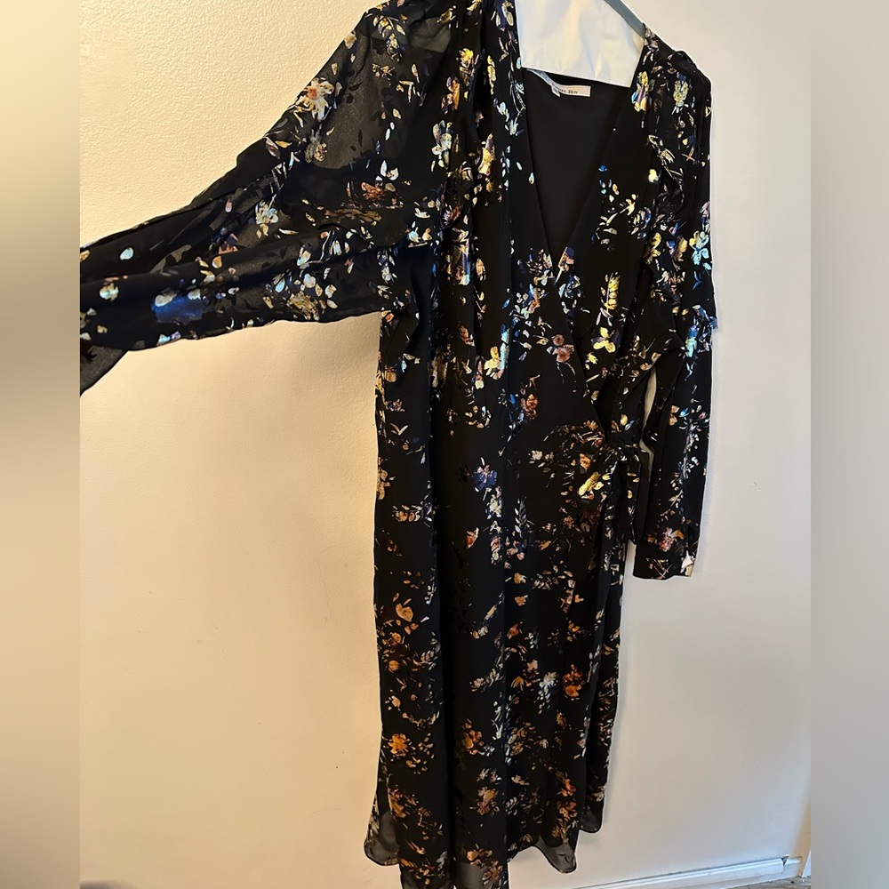 RACHEL Rachel Roy wrap dress, gold and bronze floral print size 16W NWOT